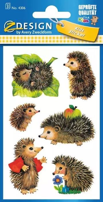 Naklejki papierowe, jeże. Avery Dennison