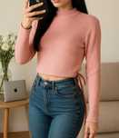 Sweter crop top pudrowy 36 S