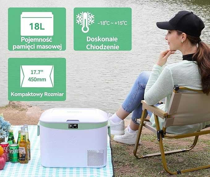 Lodówka-Zamrażarka turystyczna PRZENOŚNA 18L KEMPINGOWA 12V/24V/220V