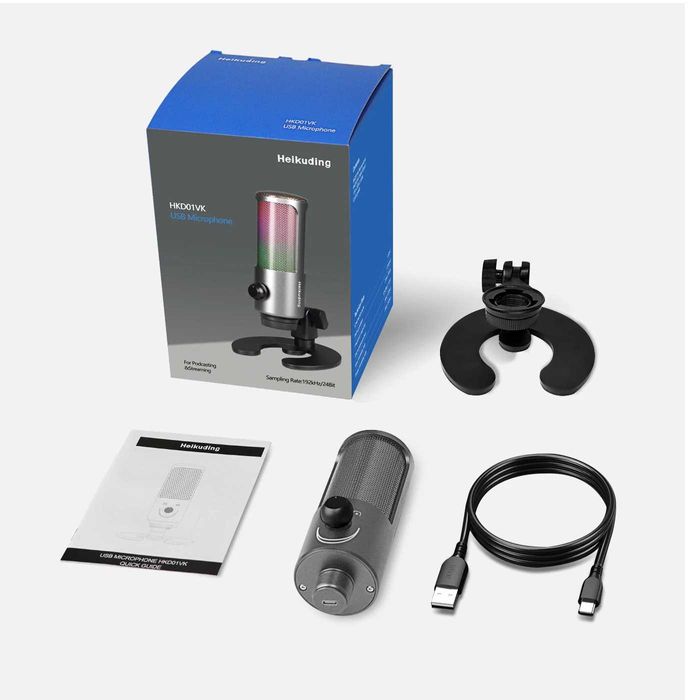 Красивый микрофон с стойкой для студий с RGB подсветкой юсб