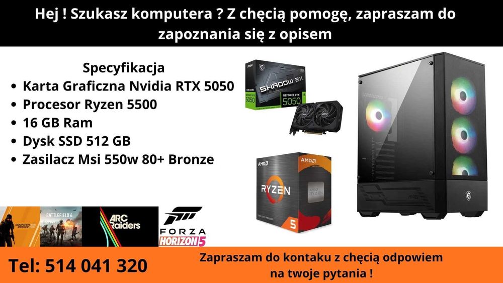 Komputer Gamingowy RTX 5050, Ryzen 5500, 16gb RAM