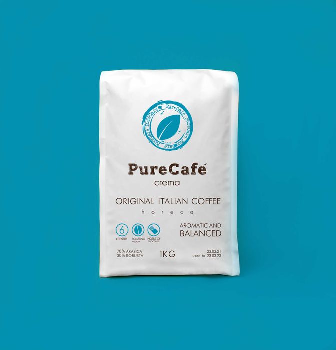 Кофе PureCafe Crema, зерно 70% Арабики/30% Робусты, Италия, 1кг