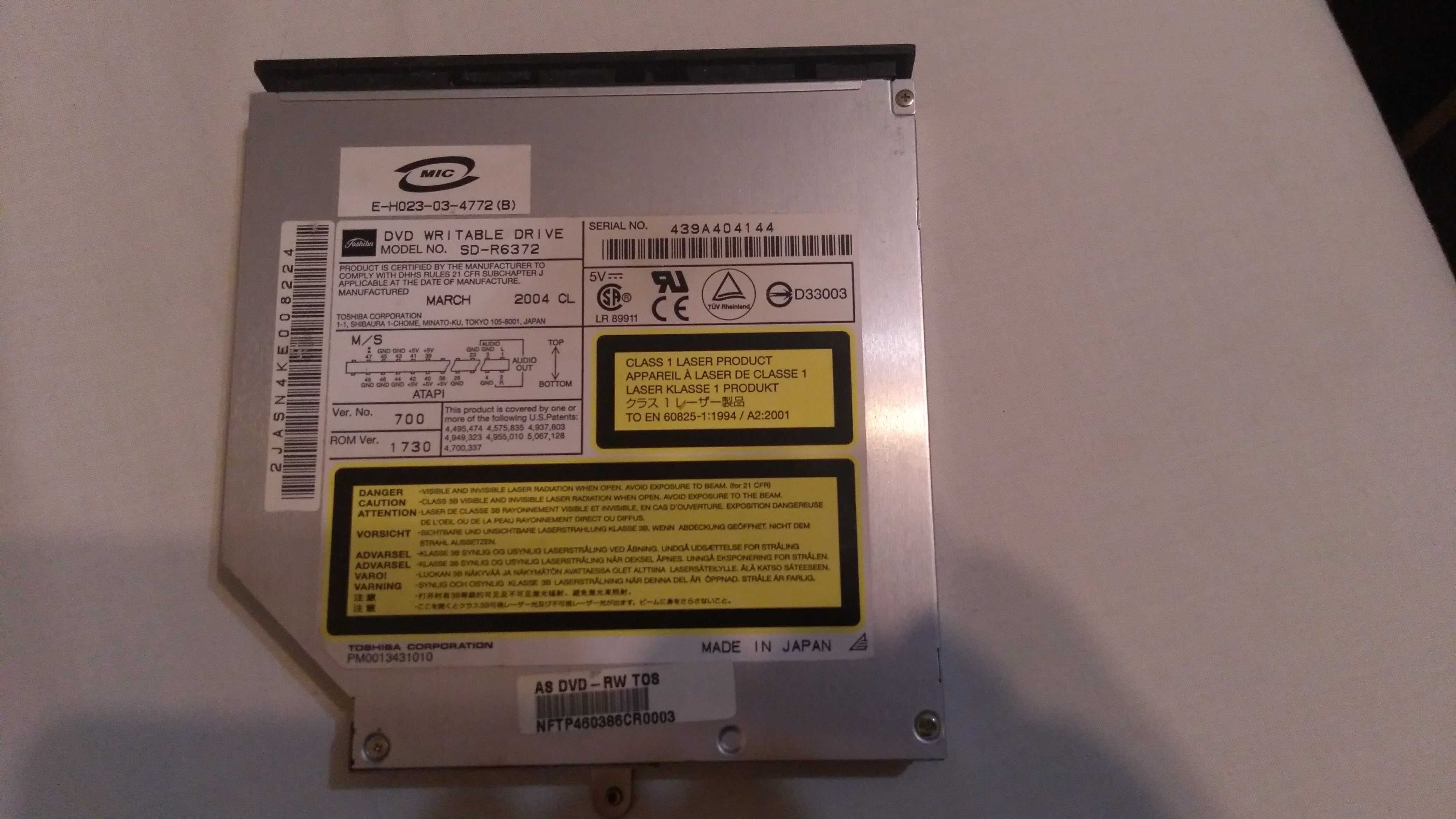 Wewnętrzny napęd DVD RW SD-R6372, Toshiba