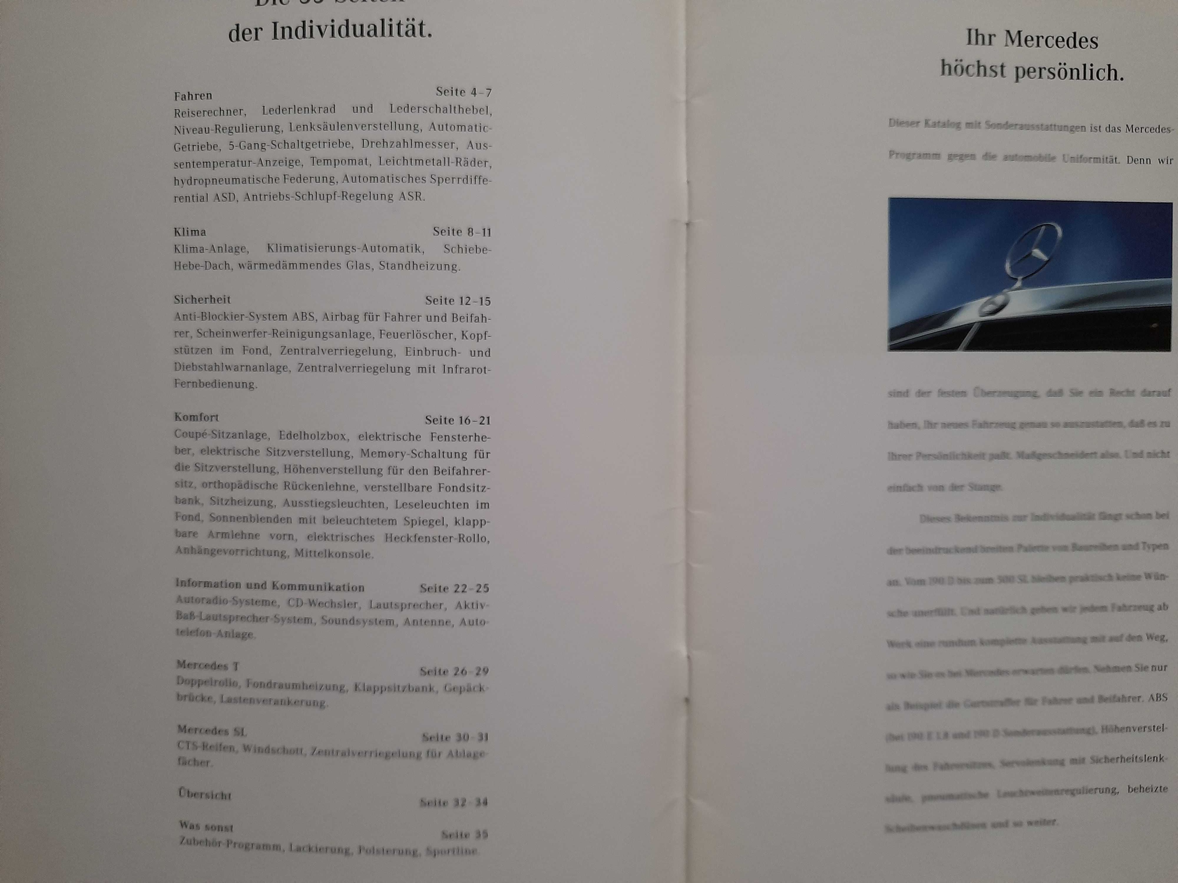 MERCEDES wyposażenie dodatkowe prospekt niemiecki rok 1990