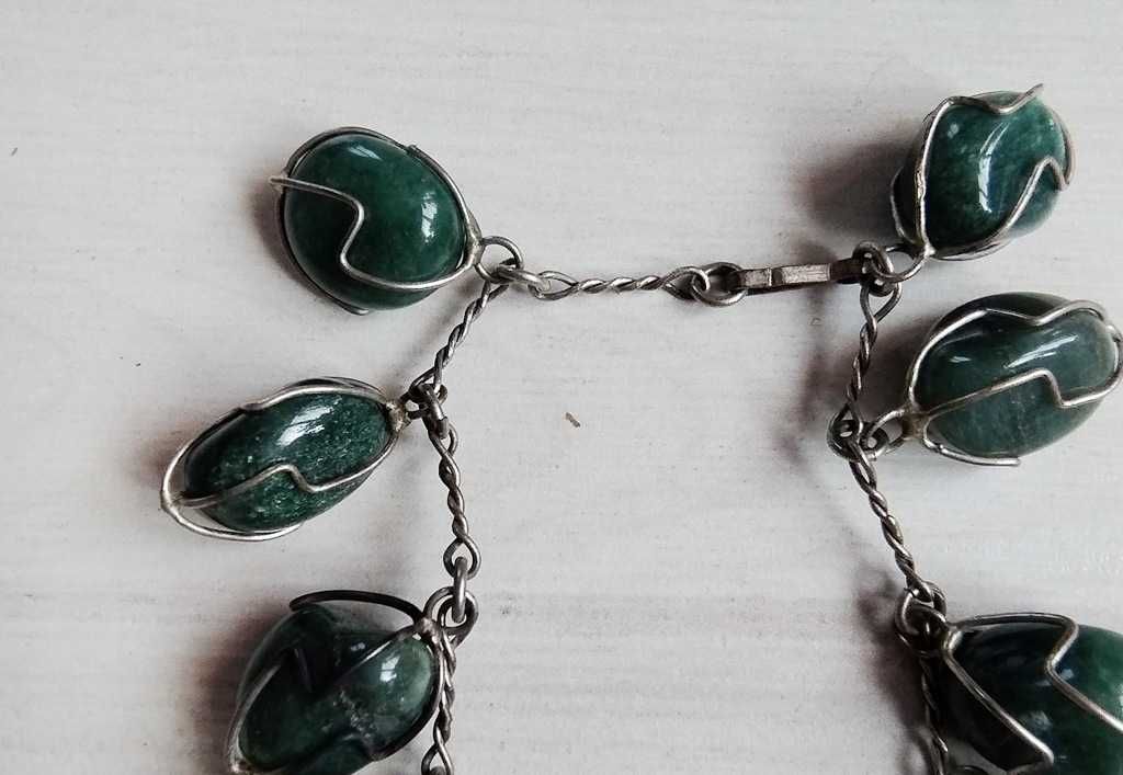 Bransoletka agat lub malachit w oprawie metalowej śliczna niepowtarzal