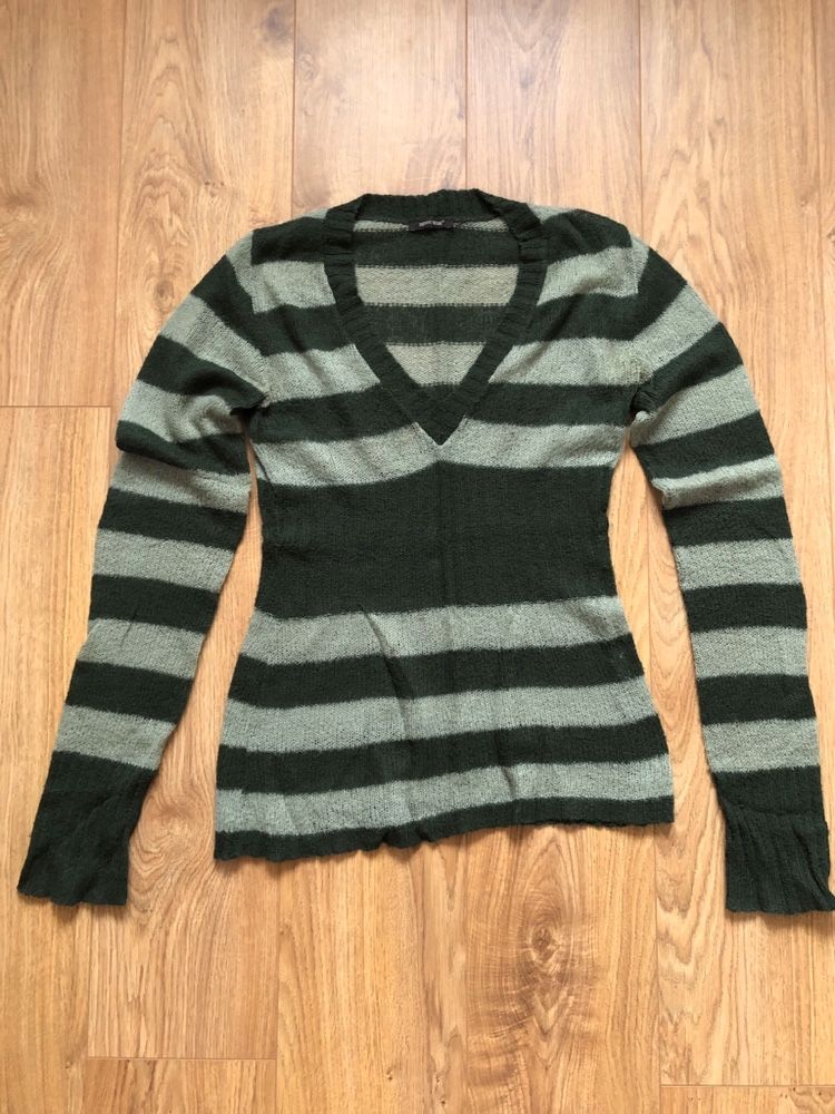 Denny Rose taliowany zielony sweterek cienki delikatny pasy L Xl 40/42