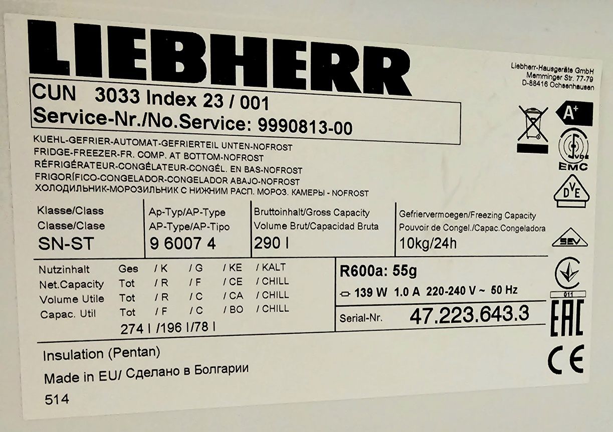 Холодильник Liebherr Cun 3033 273л