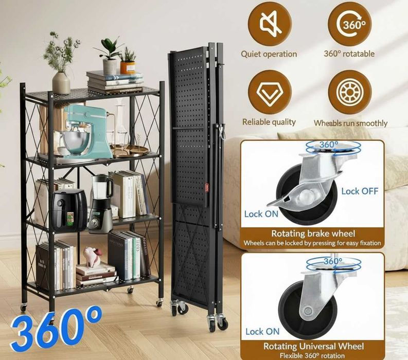 Songmics Regał Metalowy Składany Mobilny Półki Szafka