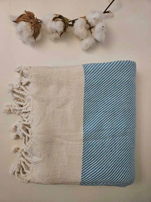 Wielofunkcyjny Bawełniany ręcznik Pestemal 100x180 niebiesko kremowy