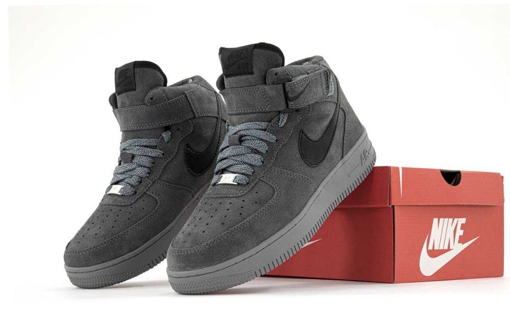 Кросівки з хутром Nike Air Force 1 High Grey premium зимові