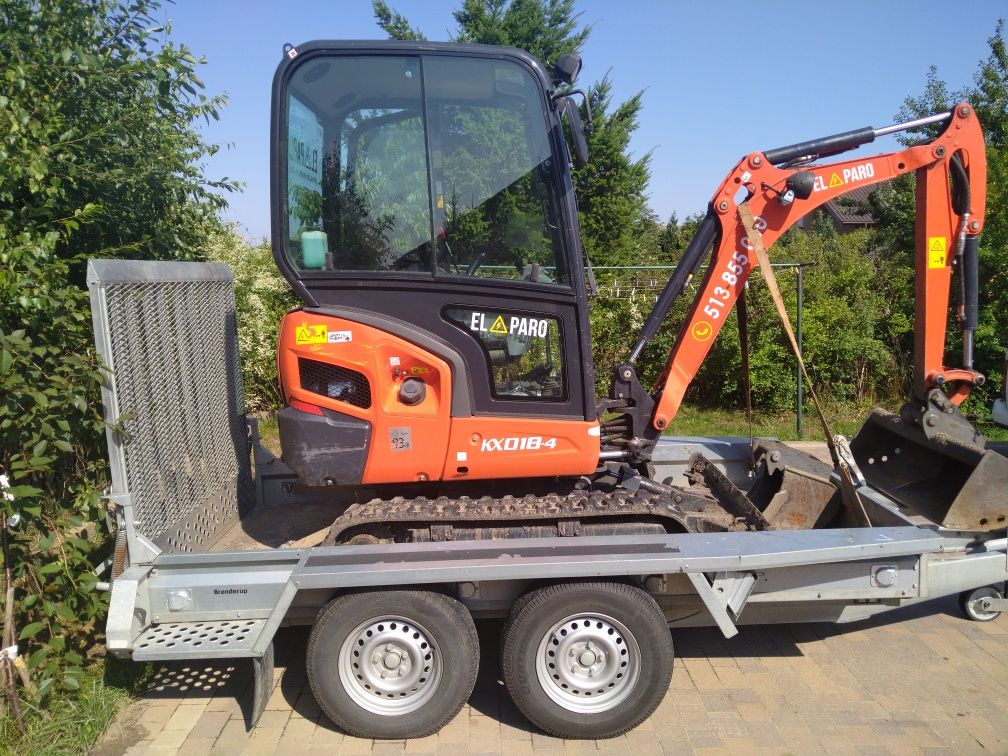 Wynajem minikoarki Kubota kx18-4 . 3 łyżki w zestawie . Transport