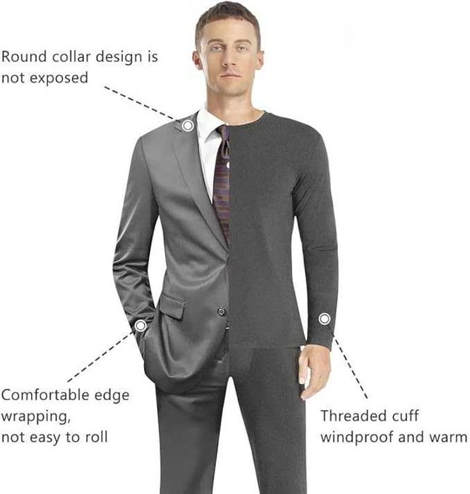 Мужское термобельё SIMIYA с флисом, комплект-верх+низ, чёрный/серый XL