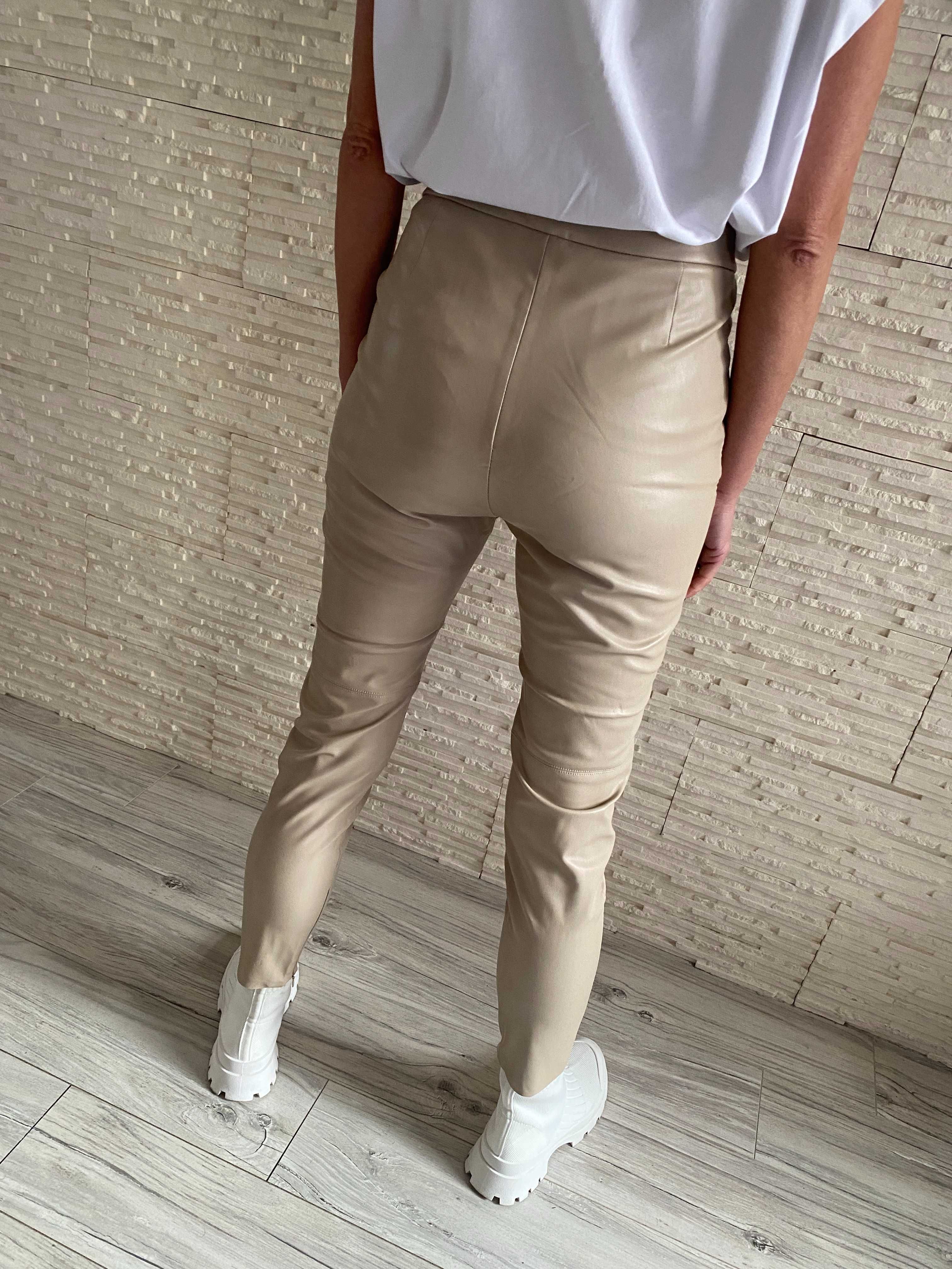 Zara nude spodnie skóra eko wyższy stan zamki M