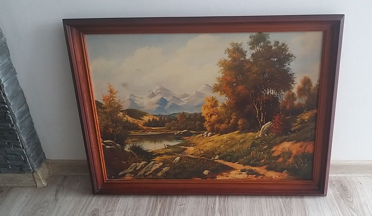 Obraz 77x58 cm ,krajobraz , góry, jęzioro, drzewa,