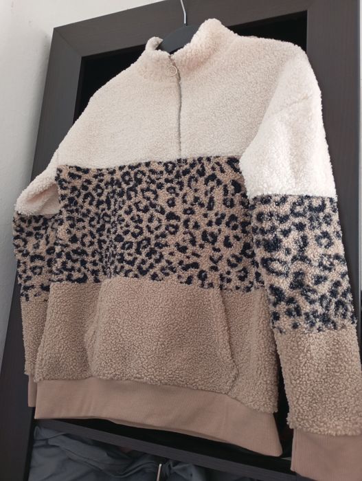 Cieplutka bluza kurtka XS-M KANGURKA pluszowa TEDDY z misia w panterkę