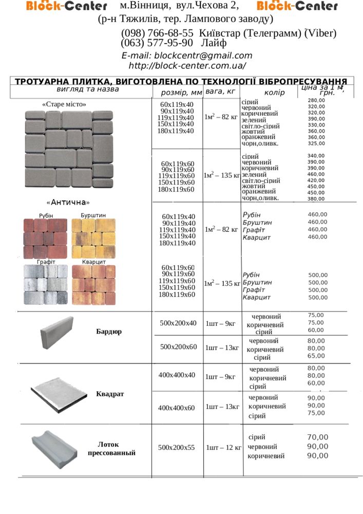 Тротуарна плитка Антична - Графіт, Бруштин, Рубін, Кварцит. Колормікс