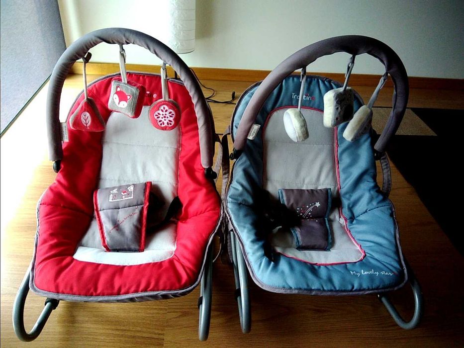 Espreguiçadeira e proteção para cama de criança.