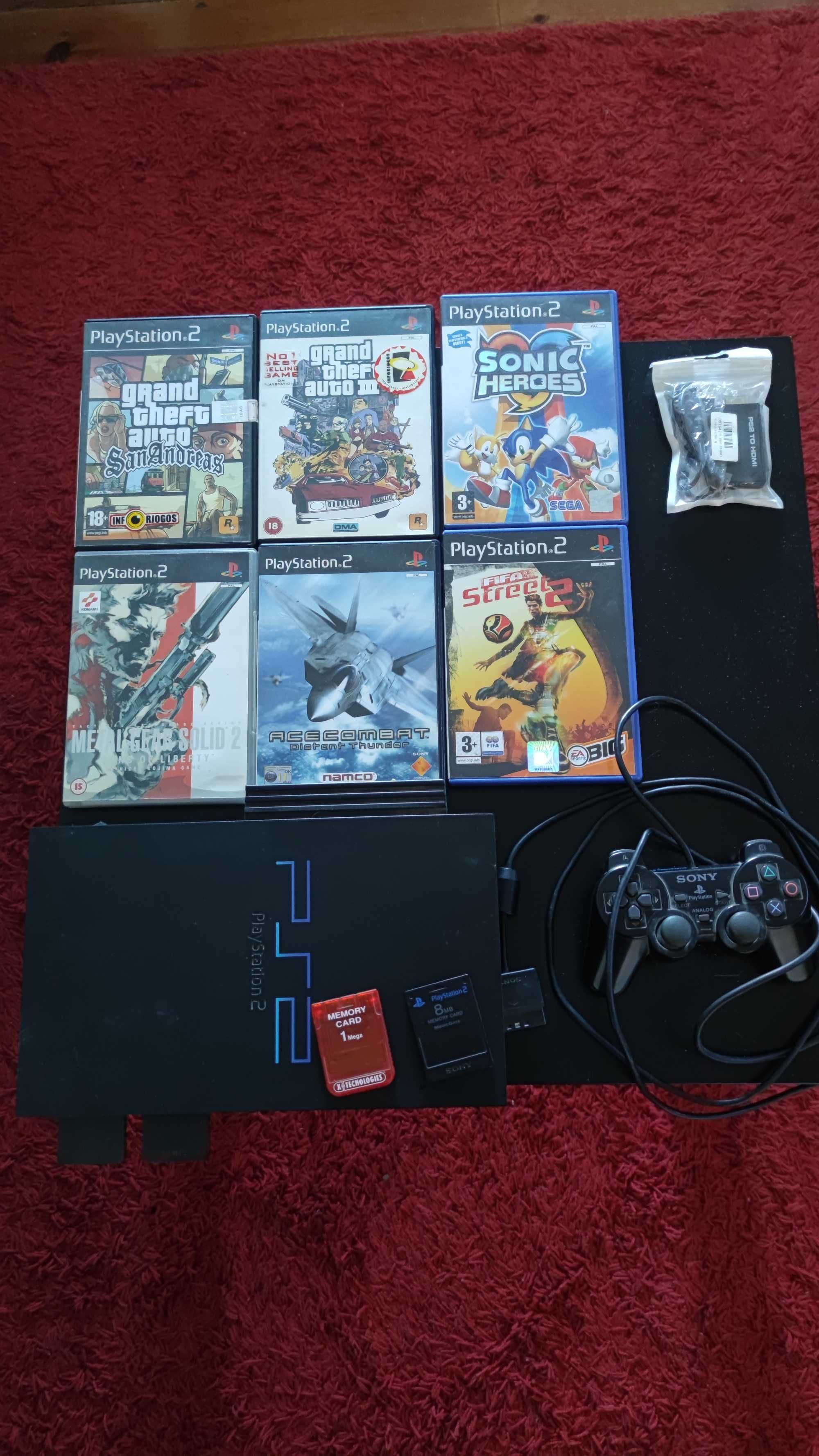 PS2 + Caixa + Acessórios + Jogos