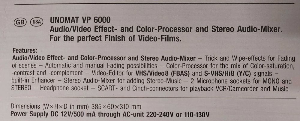 mikser Unomat VP 6000 + generator tytułów Unomat VTG 4000