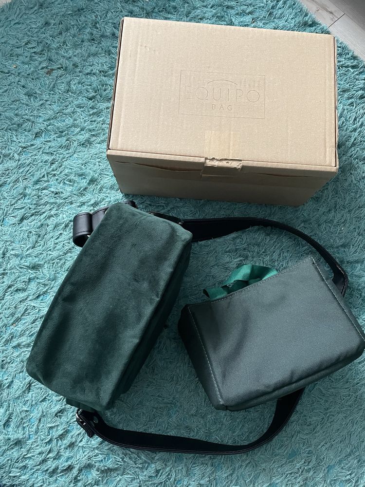 Torba fotograficzna eqiupo bag mini box welur butelkowa zieleń