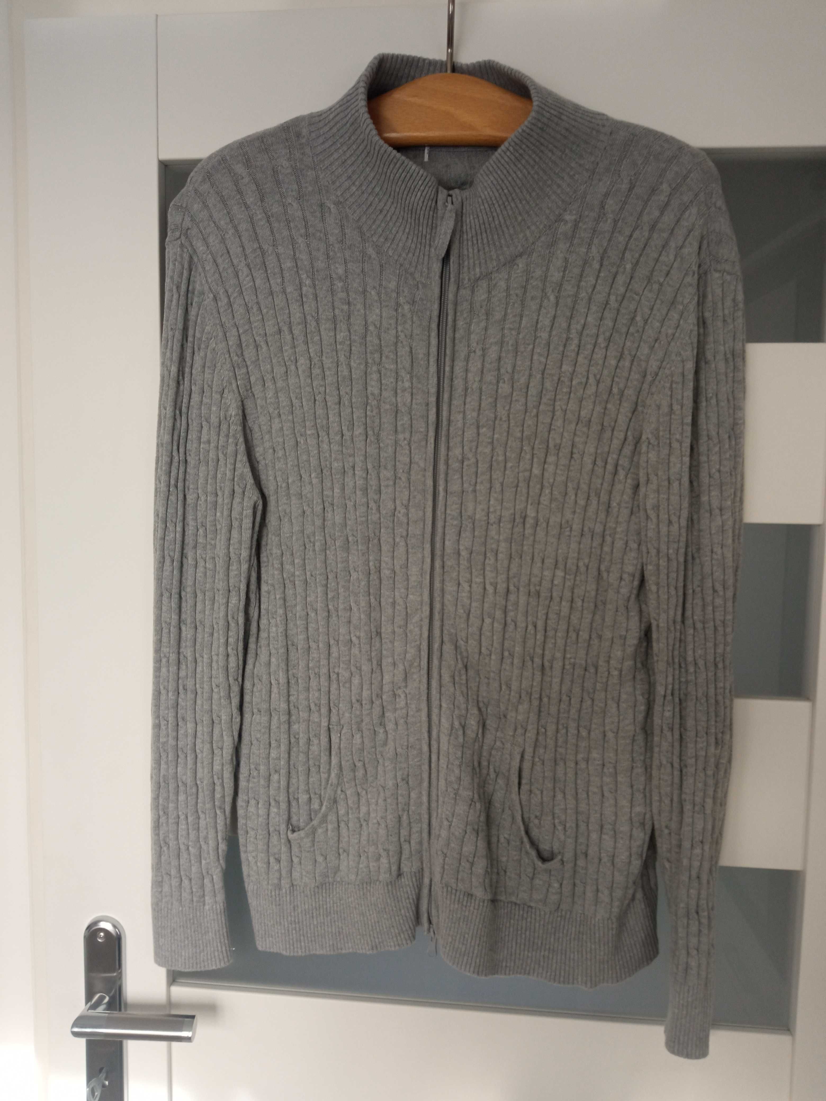 Szary sweter rozpinany kardigan bawełna r XL