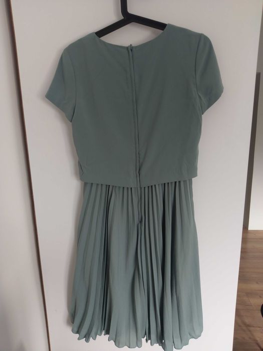 Plisowana, mietowa sukienka, Midi H&M rozm 36, sukienka na komunię
