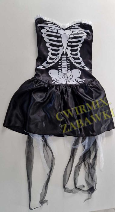 Halloween przebranie Strój kostium Szkielet sukienka M czarna