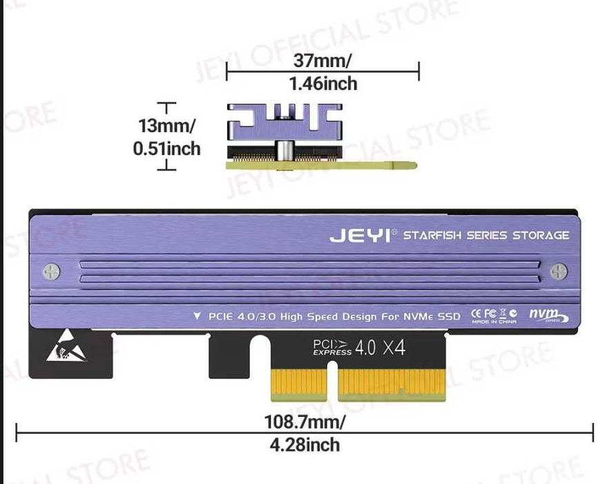 Адаптер JEYI M.2 NVME PCIe 4.0 3.0, радіатор