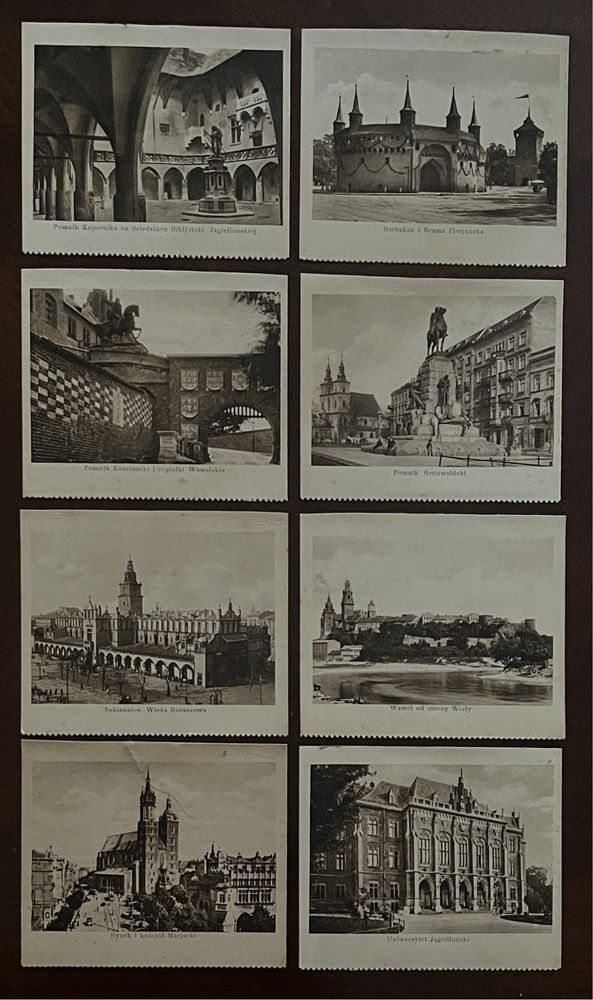 Przedwojenne małe pocztówki Kraków 8 sztuk