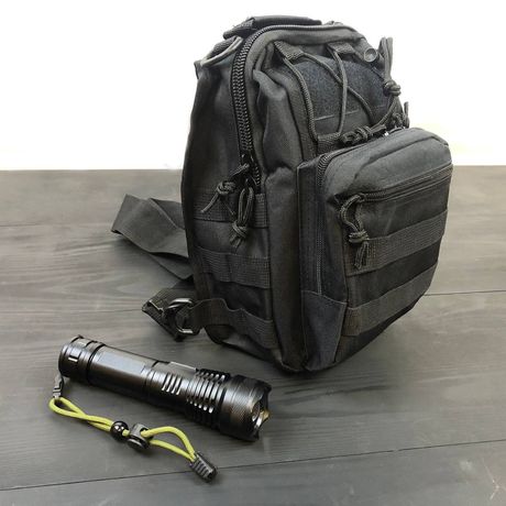 армійська чорна сумка + тактичний ліхтар професійний POLICE BL-X71-P50
