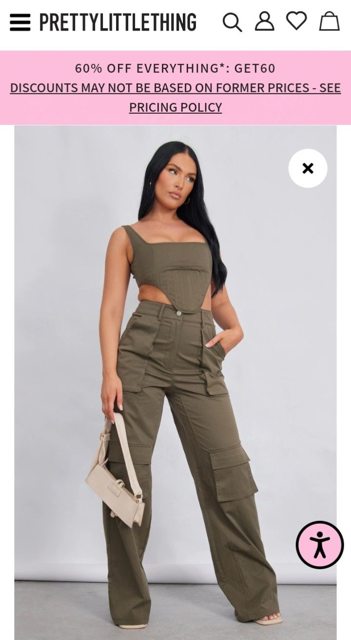 PrettyLittleThing L-XL szerokie spodnie całego w kolorze khaki