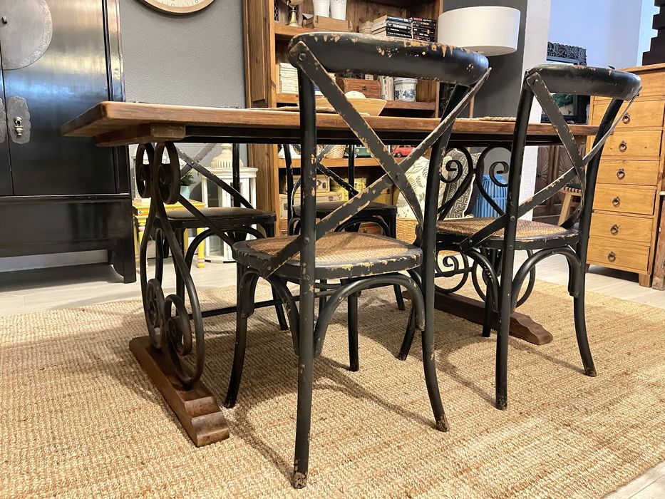 mesa, jantar, refeições, ferro, madeira, antiga, rustica