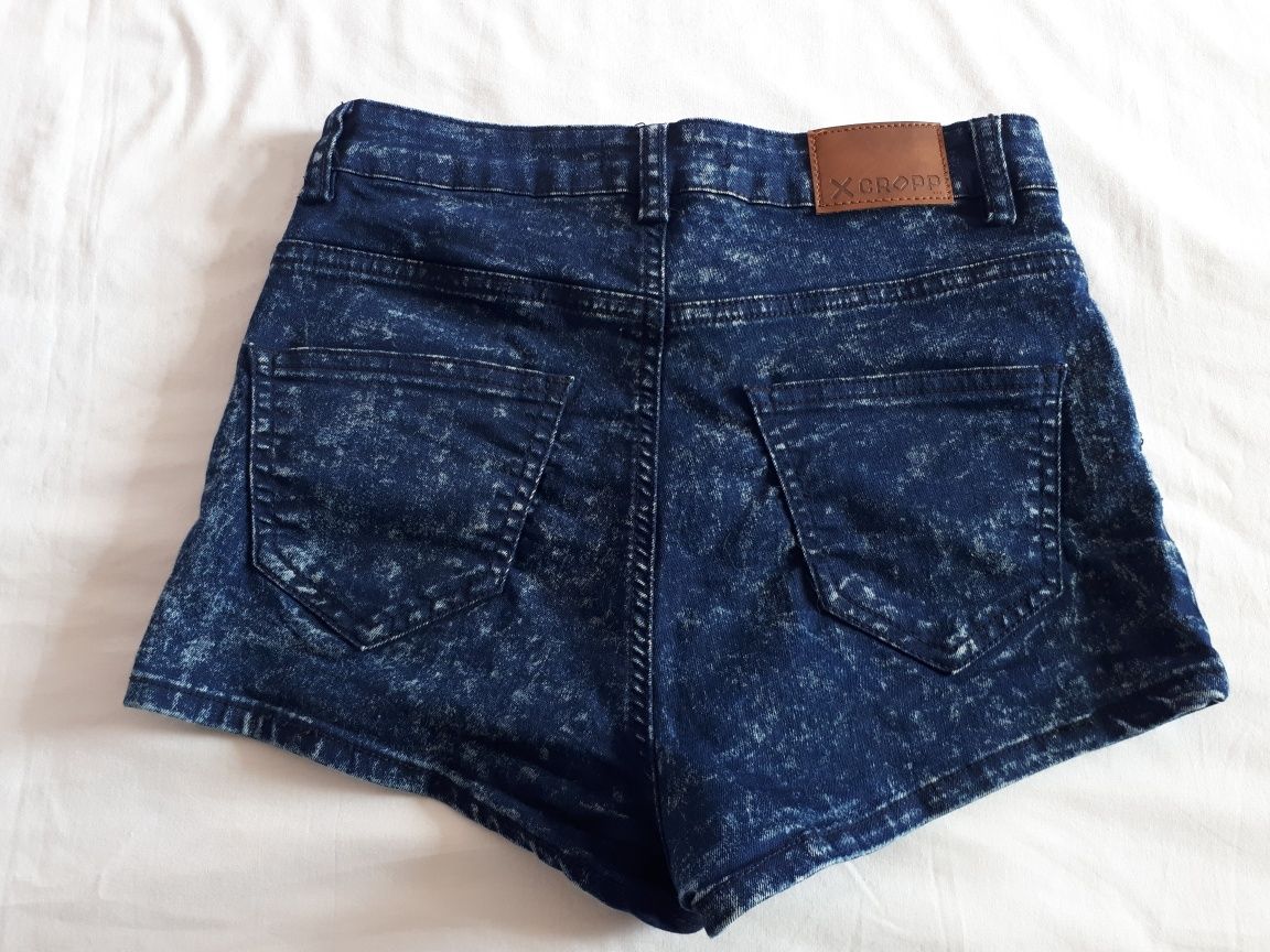 CROPP M spodenki jeans z wysokim stanem marmurki