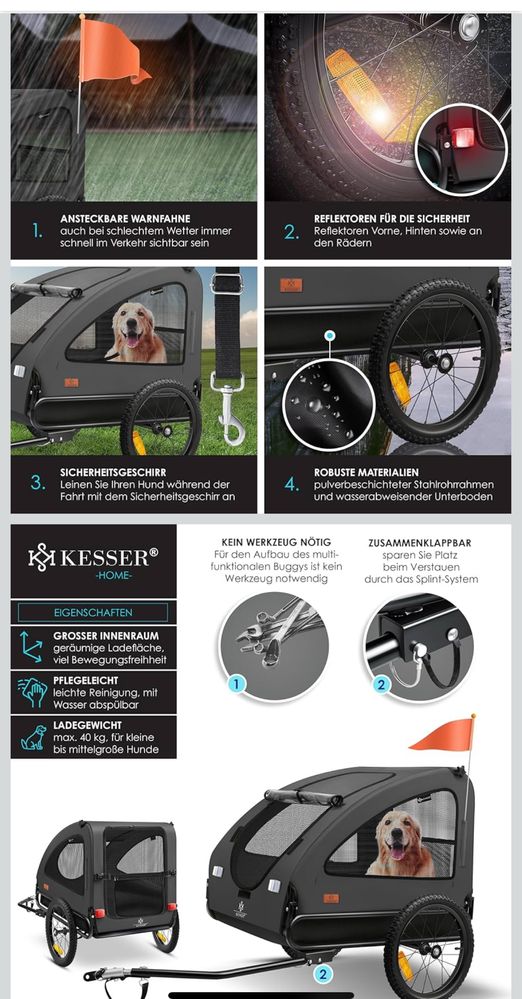 Atrelado bicicleta para cães até 45kg