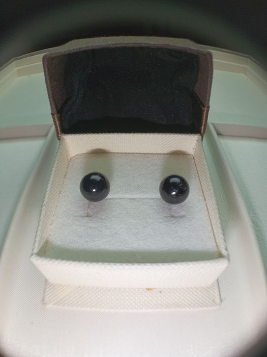 Srebrne 925 sztyfty kolczyki czarne kuleczki perełki