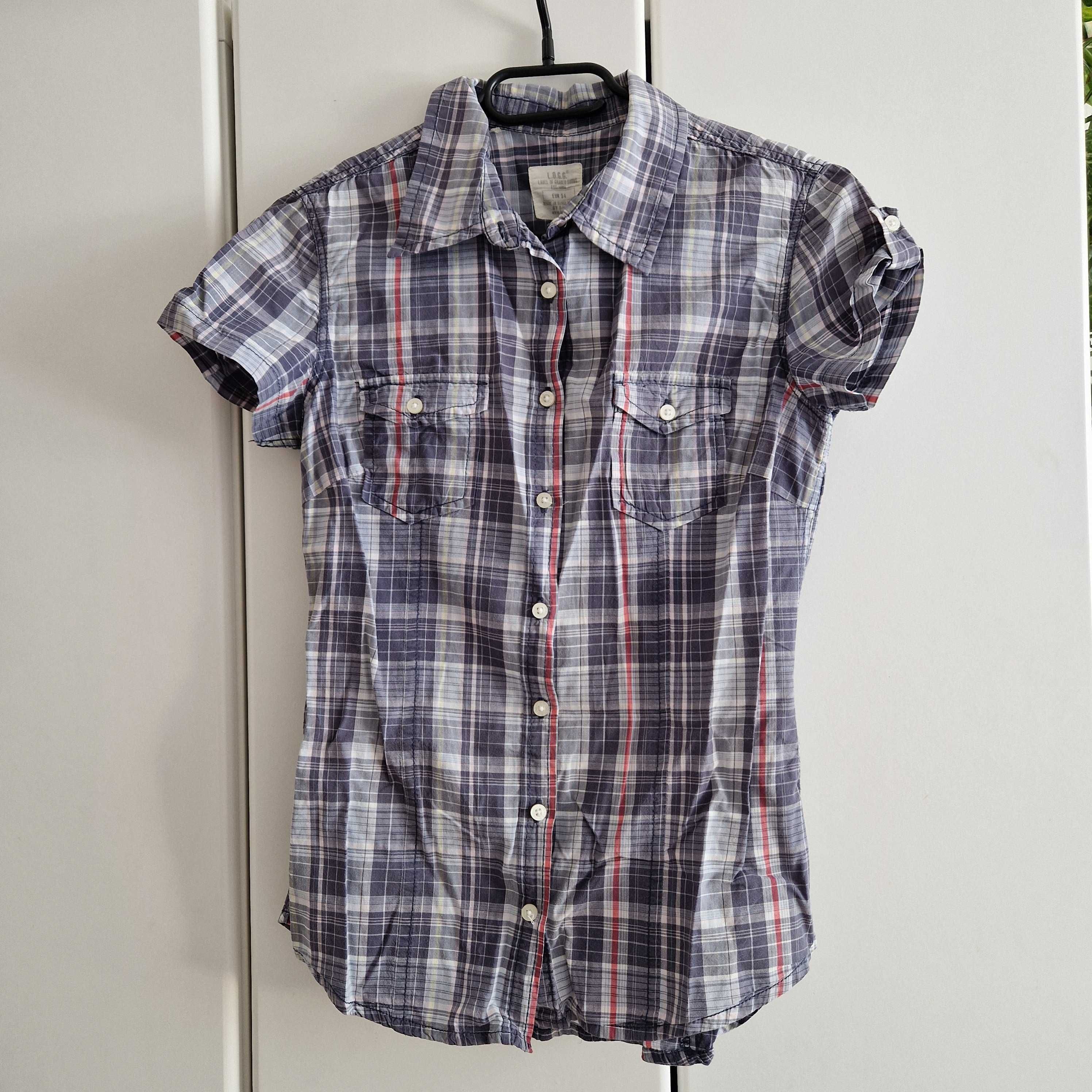 granatowa koszula w kratę H&M 34