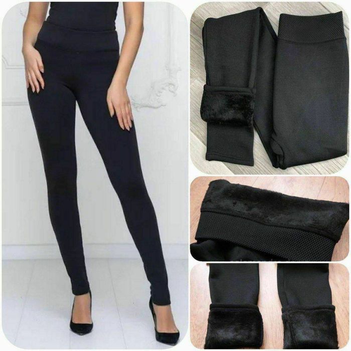Женские бесшовные лоссины на меху Зимние черные леггинсы 42-50 S-XL