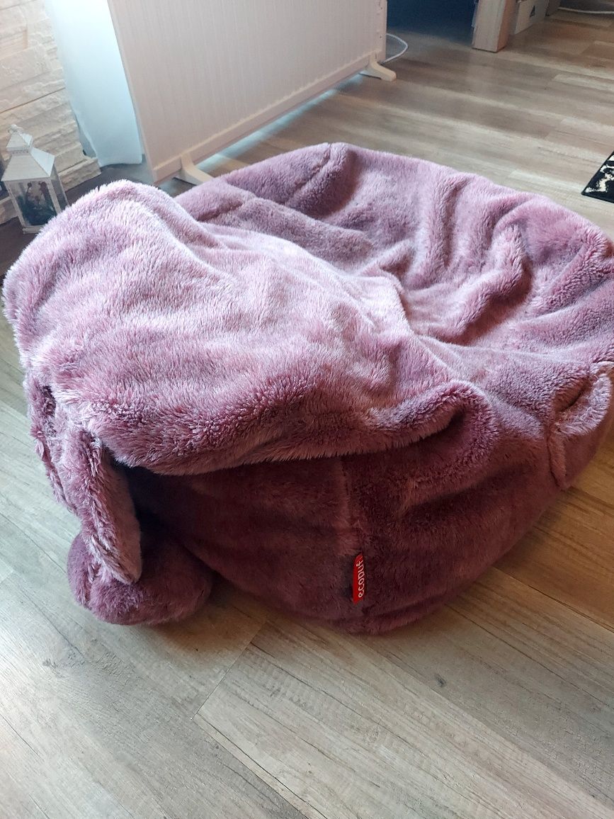 Fotel pufa worek Bunny dla dzieci rozmiar  L duża Shaggy Różowy 12254