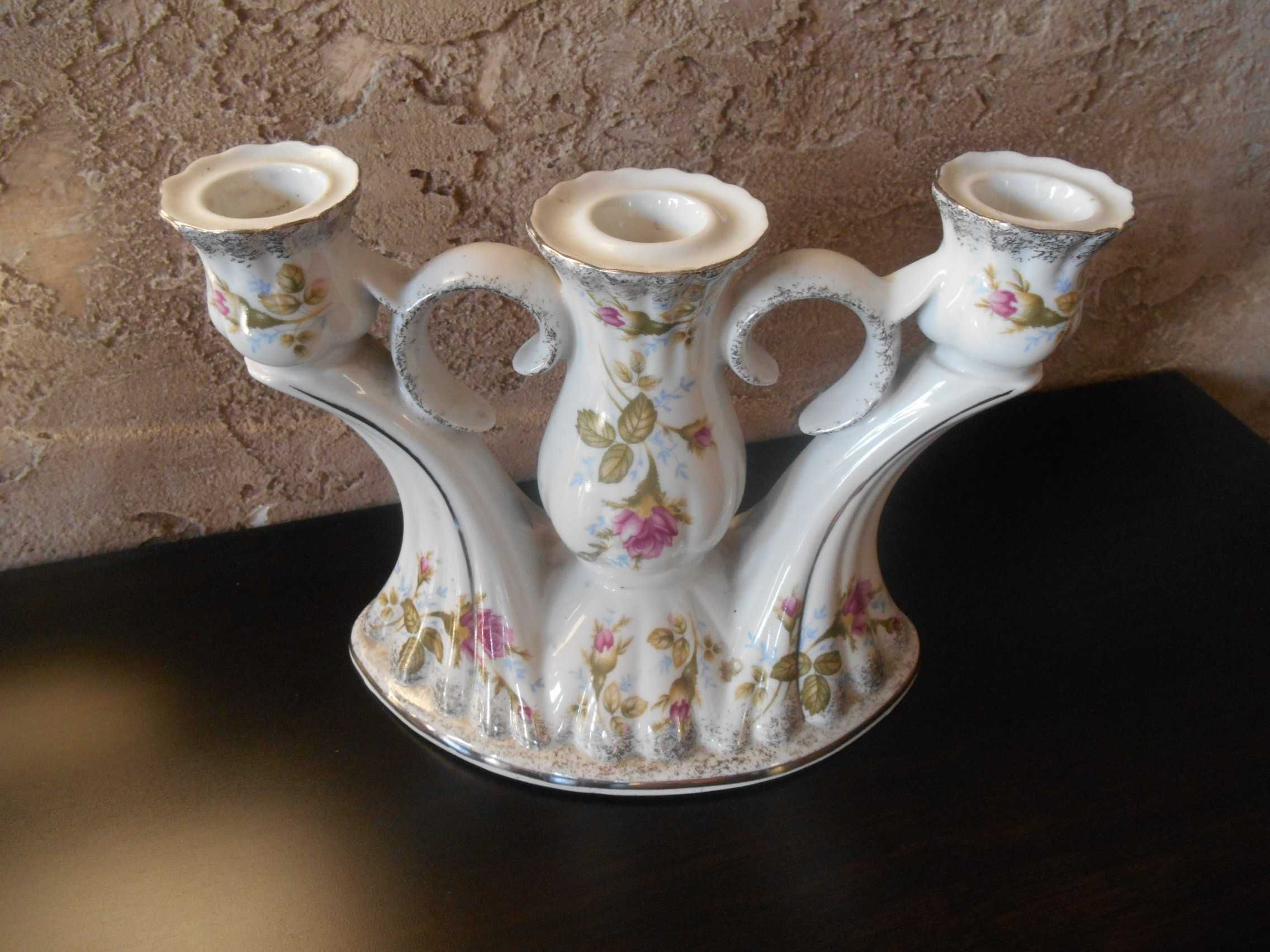 świecznik trzyramienny porcelana Chocież