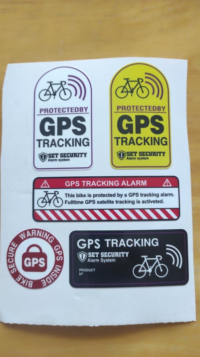 Zestaw naklejek GPS na rower , Alarm Uwaga