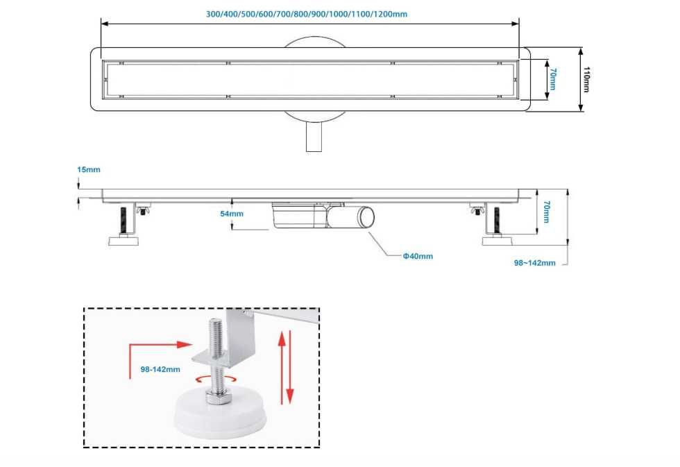 Odpływ Liniowy Srebrny 80cm Syfon 360°  NR.998