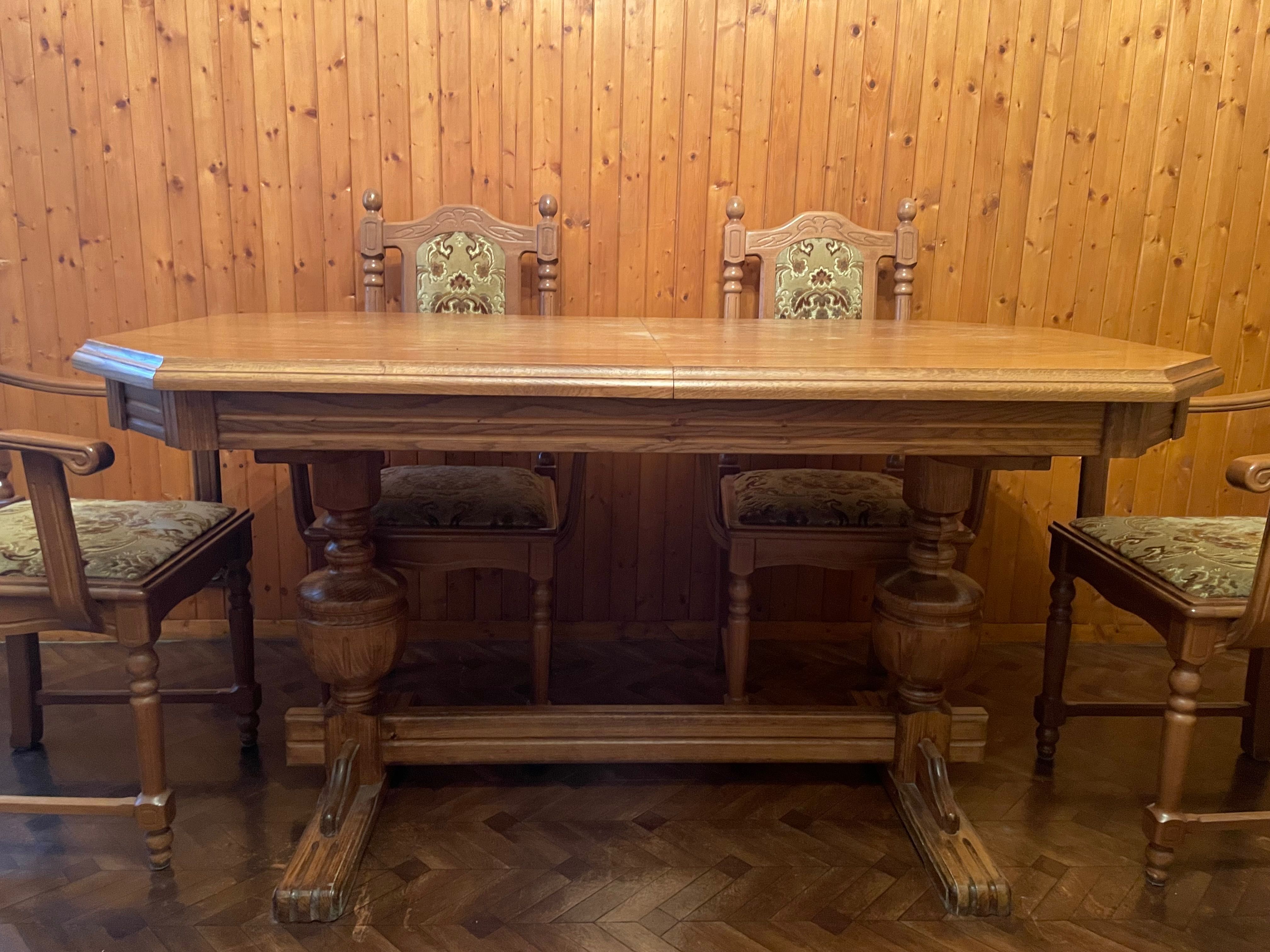Stół dębowy i krzesła (zestaw)