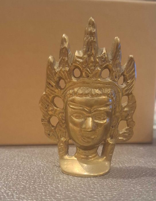 Mosiężna figurka głowy bogini Tary/Parvati, Indie/Azja, vintage