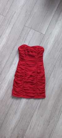 Sukienka czerwona, mini, bez ramiączek 34 hm
