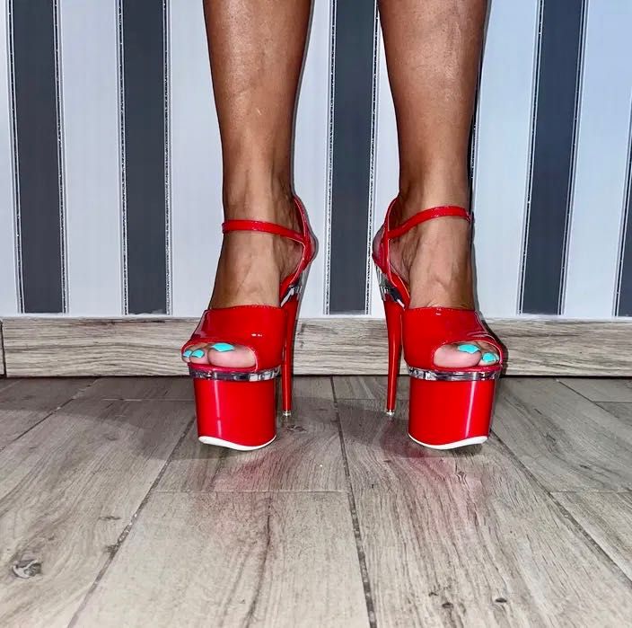 225/ OD RĘKI 37 Czerwone pole dance gogo sandały sandałki 17 cm obcas