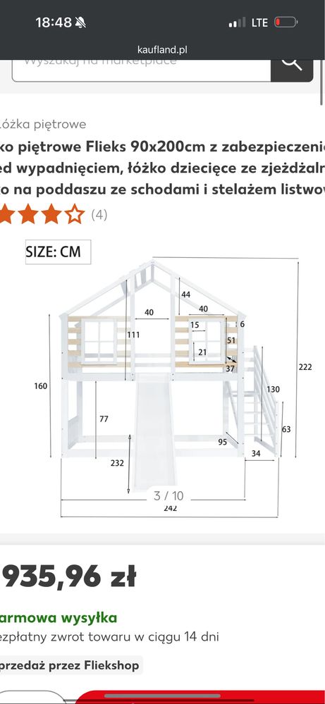 Łóżko piętrowe 90x200 ze zjezdzalnia