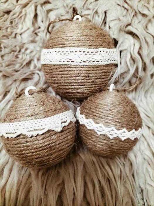 Bombki ze sznurka ręcznie robione