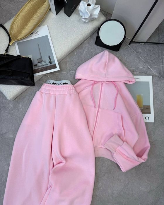 Теплий жіночий спортивний костюм Calvin Klein, зіп худі, широкі штани