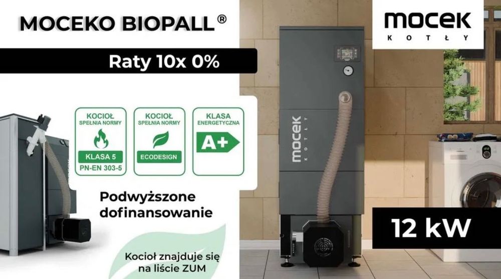 Kocioł Moceko Bio 12 kw 5 klasa pellet dotacja drewno piec Mocek ZUM