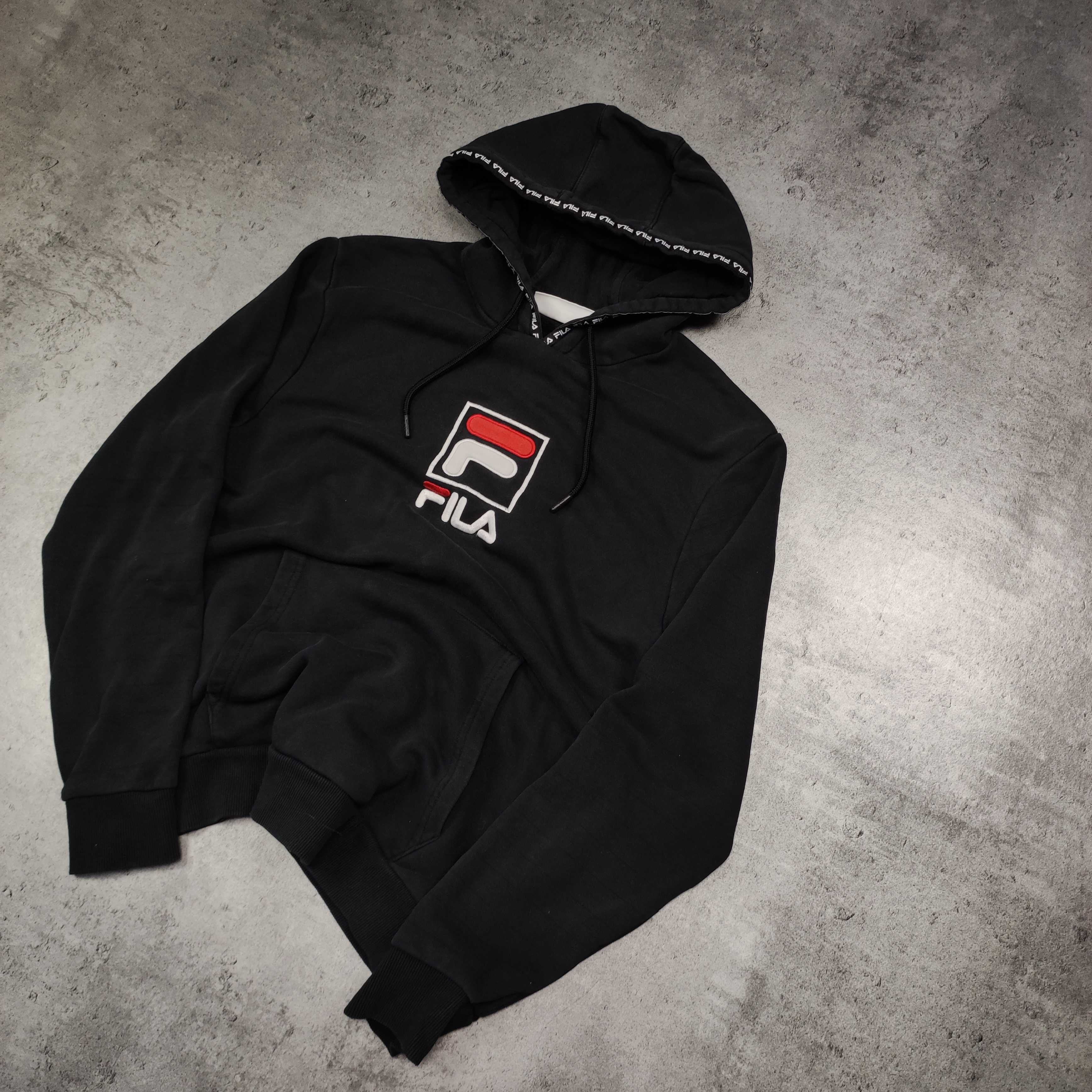 MĘSKA Bluza z Kapturem Hoodie Czarna Haft Logo Fila Bawełniana